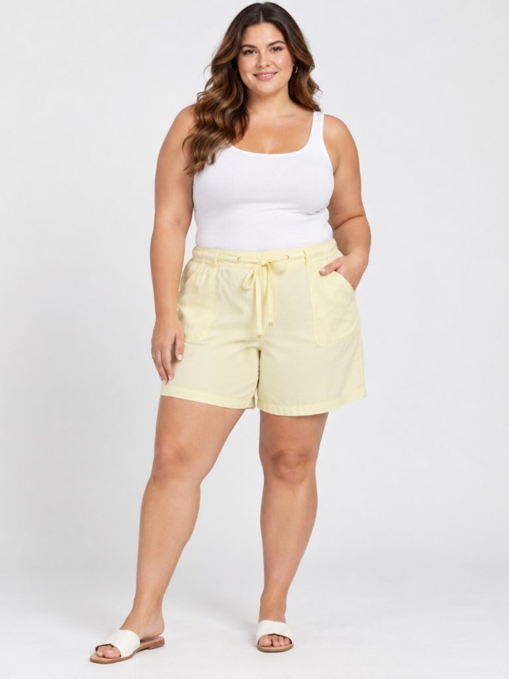 NWT Gloria Vanderbilt 24W Cream Stretch Pull-On Bermuda Shorts Drawstring